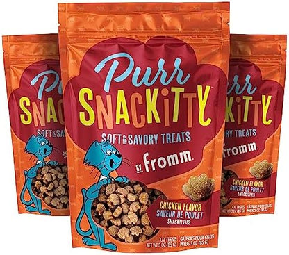 Fromm PurrSnackitty Chicken Flavor Snackitties Treats - Premium Soft & Savory Cat Treats - Pack of (3) 3 oz Bags