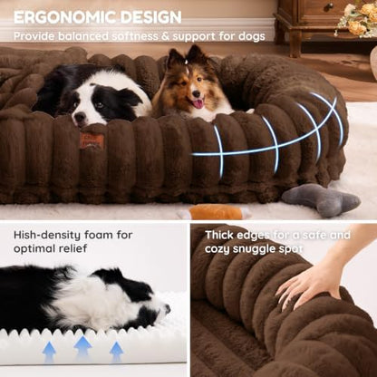 ChiXnuggle Orthopedic Human Dog Bed,Striped Faux Fur Washable Cover,Blanket
