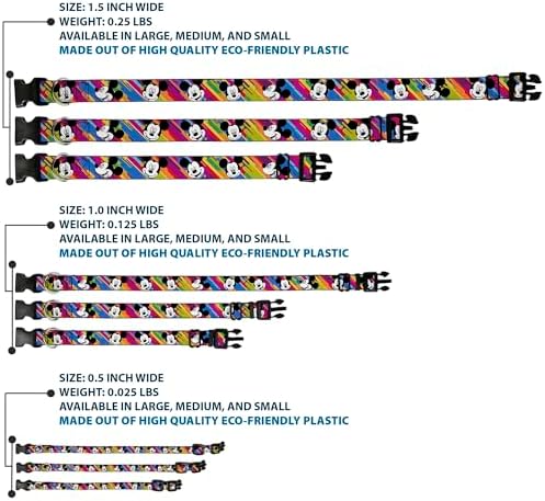 Buckle-Down Plastic Clip Collar - Mickey Mouse Expressions Multi Color White/Black - 1.5" Wide - Fits 16-23" Neck - Medium