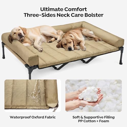 Veehoo Outdoor Elevated Dog Bed with Waterproof Bolster Cushion, Cooling