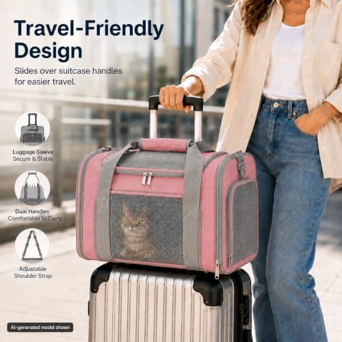 Pet Carrier for Cats and Small Dogs Up to 15 lb, Pink, Medium