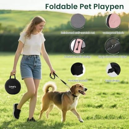 Love's cabin Pet Puppy Dog Playpen, Small Dog Tent Crates Cage Indoor/Outdoor, Portable Exercise Playpen for Cat, Foldable Pop Up Dog Kennel Playpen with Carring Case (S, Pink)