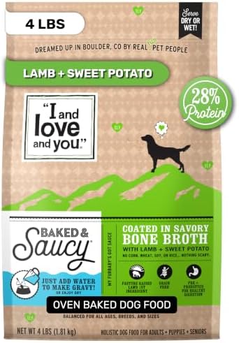 I AND LOVE AND YOU Baked and Saucy Dry Dog Food - Lamb + Sweet Potato - Prebiotic + Probiotic, Real Meat, Grain Free, No Fillers, 4lb Bag