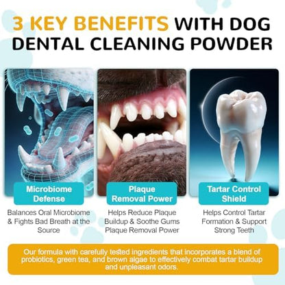 Dental Powder for Dogs, Dog Teeth Cleaning Powder, Teeth Cleaning and Breath Fresher & Plaque and Tartar Remover with Enzyme, Probiotics. PlaqueOff Pet Tooth Cleaning 120 Grams