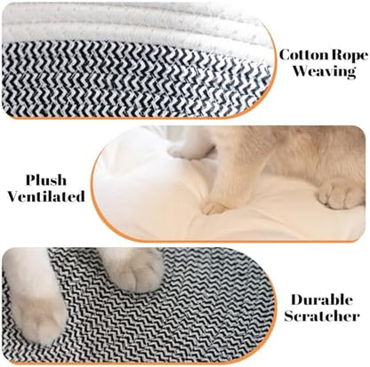 CHEERHOME PETS Handwoven Cat Basket Bed Cooling for Indoor Cat with Cushion