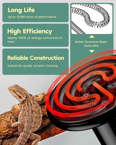 Pawfly 150 W E26 Ceramic Heat Emitter for Reptiles, No Light Emitting Reptile Heat Lamp Bulb, Infrared Ceramic Heat Bulb for Amphibian Chicken Snake Lizard, Ceramics Heat Lamp, Pet Brooder Coop Heater