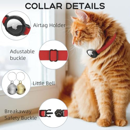 AirTag Cat Collars, Stretchy Collar with AirTag Holder and Bell