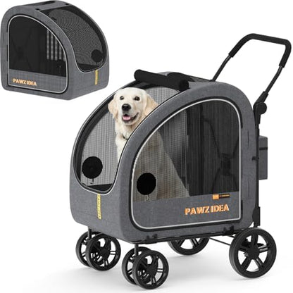PAWZIDEA 3-in-1 Large Dog Stroller with Detachable Carrier, 45% Extra Tall