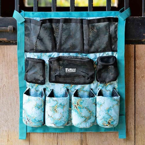 Jeffers Expression Trailer Door Horse Grooming Caddy, Easy Hang Portable Equestrian Organizer, Mesh Pockets, Zippered Compartment, Padded Pockets for Brushes, Water Bottle, Accessories - Bisbee Blue