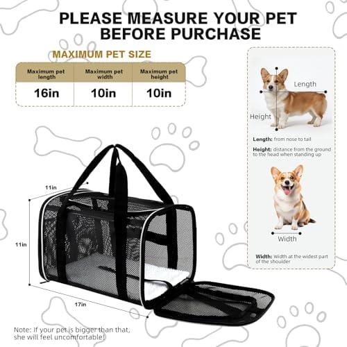 Cat Carrier Dog Carrier Pet Carriers Soft-Sided Cats Bag Animal Carriers Puppy Carrying Bag TSA Airline Approved Small Dog Carrier Soft Sided, Collapsible Travel Carriers for Big Cats(Up to 16lbs),