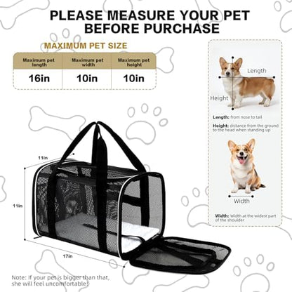 Cat Carrier Dog Carrier Pet Carriers Soft-Sided Cats Bag Animal Carriers Puppy Carrying Bag TSA Airline Approved Small Dog Carrier Soft Sided, Collapsible Travel Carriers for Big Cats(Up to 16lbs),