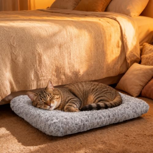 Dog Bed Small Size, Plush Washable Pet Bed Mat, Dog Crate Bed 17"x14", Gray