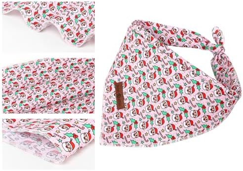 Lionet Paws Christmas Dog Bandana Girl for Small Medium Dogs,Pink Santa Dog Kerchief Washable Dogs Triangle Bibs Scarf
