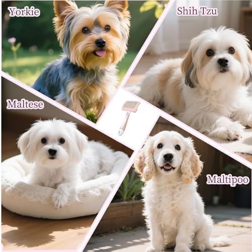 Self Cleaning Slicker Dog Brush for Small Long-Haired Breeds (Pink)