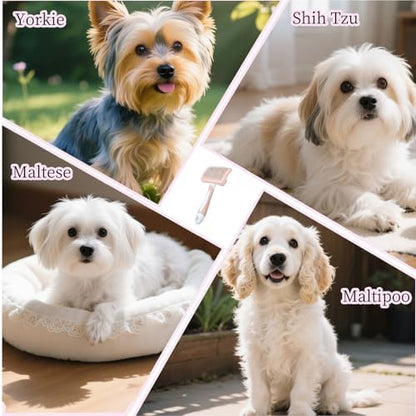 Self Cleaning Slicker Dog Brush for Small Long-Haired Breeds (Pink)