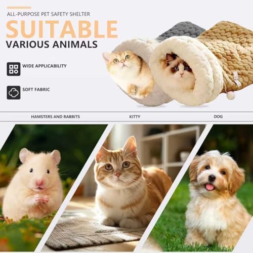 Cat Winter Sleeping Bag Soft Warm Cozy Pet Bed Sack for Indoor Cats or Small Dogs Durable Washable Sleeping Pad (Bron, Medium)