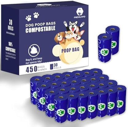 Compostable Dog Poop Bags BPI Certified Biodegradable Pet Waste Bags Leak-Proof Thickened and Opaque Eco Design (30 rolls 450 bags)