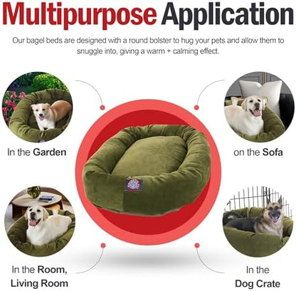 Majestic Pet Micro Velvet Dog Bed, 32 Inch Medium, Round, Washable, Fern