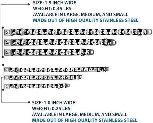 Disney Pet Collar, Dog Collar Metal Seatbelt Buckle, Mickey Mouse Expressions Close Up Black White, 9.5 to 13 Inches 1.0 Inch Wide