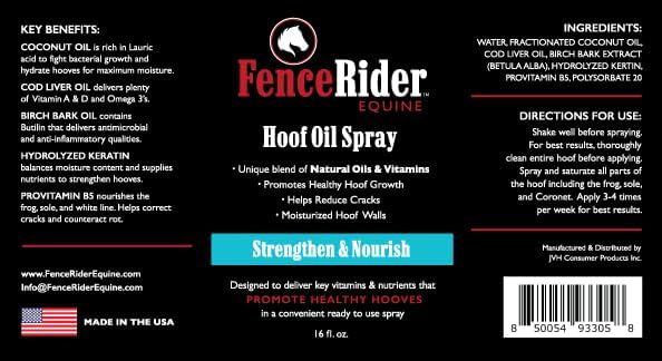 Fence Rider Hoof Oil Spray, Premium Blend of Natural Oils and Nutrients to Balance Hoof Moisture, While Working to Correct Cracks and Counteract Rot. 16 oz Ready to Use (16 oz)