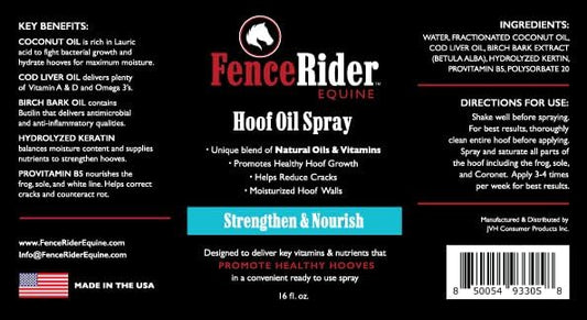 Fence Rider Hoof Oil Spray, Premium Blend of Natural Oils and Nutrients to Balance Hoof Moisture, While Working to Correct Cracks and Counteract Rot. 16 oz Ready to Use (16 oz)