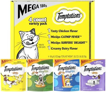 Temptations Classic Mix-ups Crunchy Cat Treats, Variety, 6.3 oz, 4 Pack