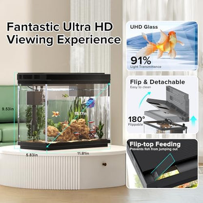 Vehipa Fish Tank, 2.4-Gallon Aquarium Starter Kit with 3-in-1 Quiet Pump
