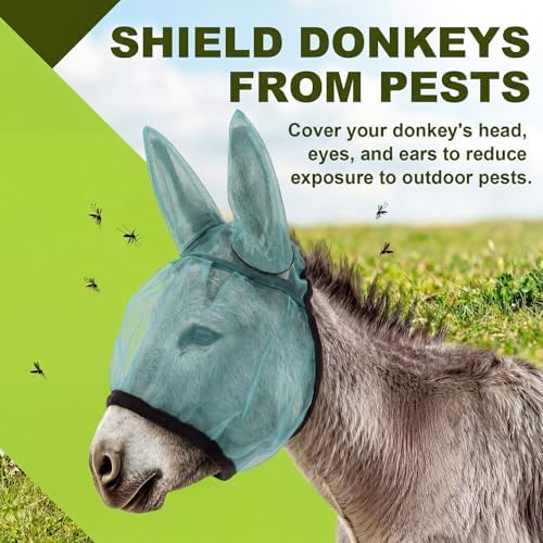 1 Pcs Mini Donkey Fly Mask with Ear Protection, Mint Green