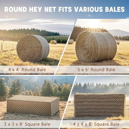 Large Round Bale Hay Net for Horses, 5x5 ft Hay Nets for Horses Slow Feed Knotless, Slow Feeder Hay nets for Horses,