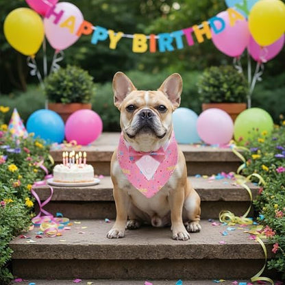 ADOGGYGO Birthday Dog Bandana with Bowtie, Pink Girl Dog Tuxedo, Medium
