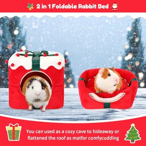 BWOGUE Christmas Guinea Pig Hideout, Warm Winter Cave Bed, Small Animal Hut