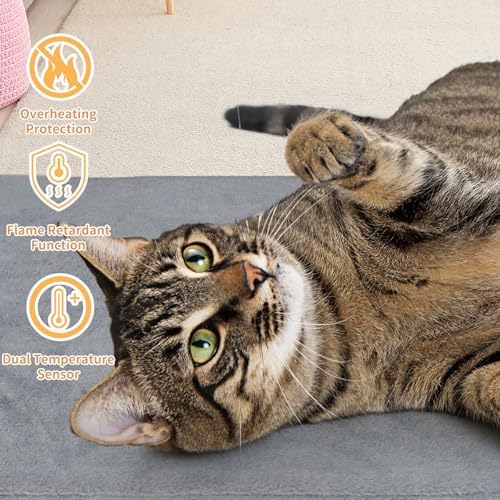 Pet Heating Pad for Cats and Dogs, 28 x 16 Inch Heated Cat Bed, Auto Temperature Control, Waterproof, Electric Mat