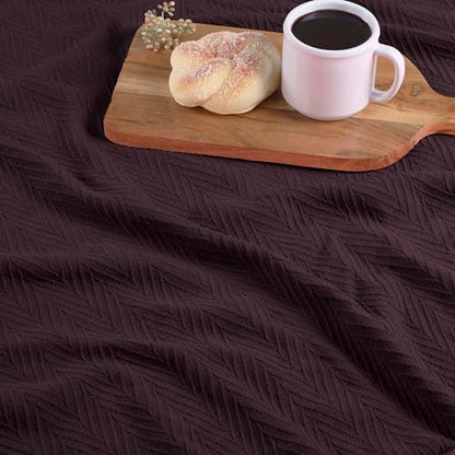 Superior Metro All-Season Cotton Blanket, Woven Blanket for Couch, Bed, Bedding, Farmhouse, Home Essentials, Cute and Cozy Bohemian Blankets, Herringbone Weave, King, Plum