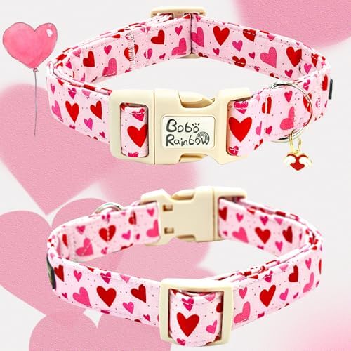 Valentine's Cute Pink Heart Print Dog Collar for Large Dogs