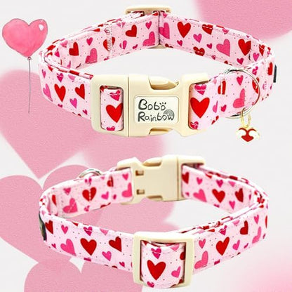 Valentine's Cute Pink Heart Print Dog Collar for Large Dogs