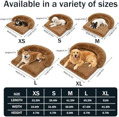Calming Dog Bed for Couch, Thickened Plush Dog Mat with Raised Bolster