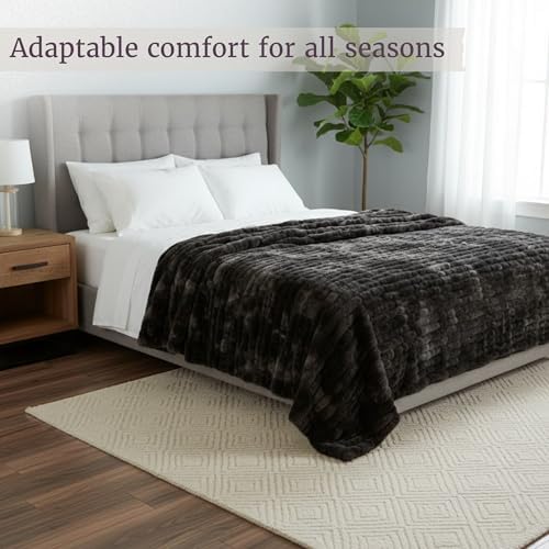 Lavish Home Jacquard Faux Fur Throw 60 x80 Black