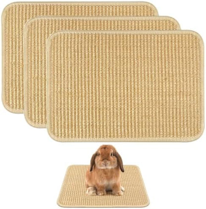 3-Pack Rabbit Scratching Pads – Natural Sisal Bunny Scratch Mat for Claw & Teeth Care, Small Animal Enrichment Toys, Chew-Resistant Bedding for Cages, Play Areas (15.7"x11.8")