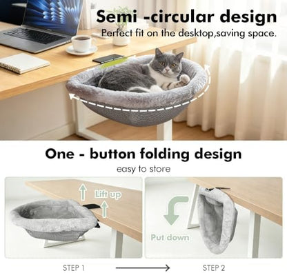 Cat Desk Bed, Foldable 2-in-1 Plush Cat Hammock and Hanging Cat Nest