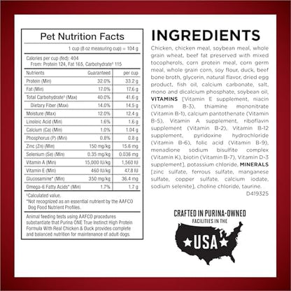 Purina ONE True Instinct High Protein Dog Food, Chicken & Duck, 27.5 lb Bag