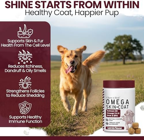 Omega 3 Fish Oil for Dogs, Lamb Flavor - 180 Soft Chews for Skin and Coat
