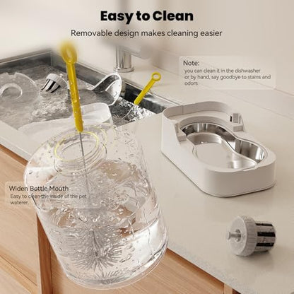 JUNSPOW Automatic Cat Water Dispenser with Stainless Steel Bowl