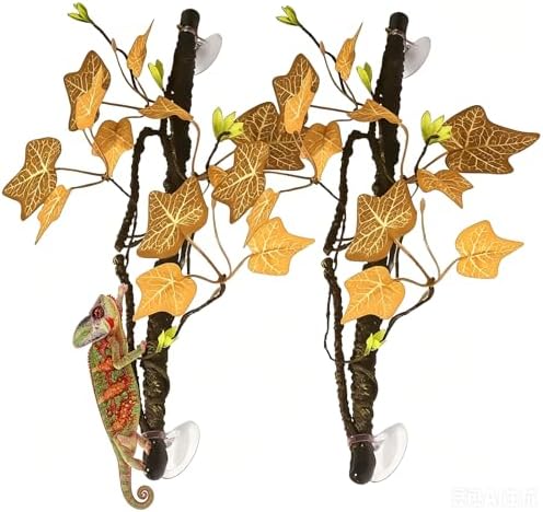 BNOSDM Reptile Climbing Branch Flexible Bend-A-Branch Jungle Vines Terrarium Plant Decoration with Suction Cup for Crested Gecko Chameleon Gecko Snake Tree Frog 2PCS, Yellow