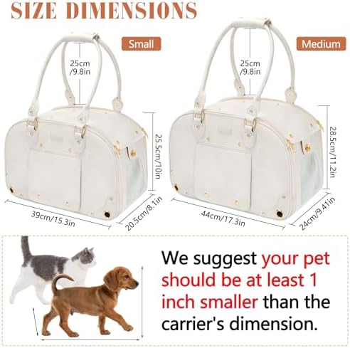 Dog Carrier Purse, Pet Carrier, Foldable Waterproof Premium Leather Pet Travel Portable Bag for Cat and Small Dog Home & Outdoor Small Beige