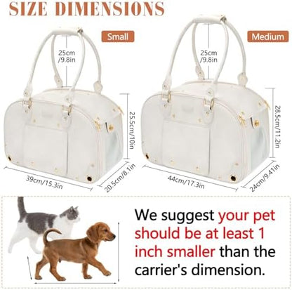 Dog Carrier Purse, Pet Carrier, Foldable Waterproof Premium Leather Pet Travel Portable Bag for Cat and Small Dog Home & Outdoor Small Beige