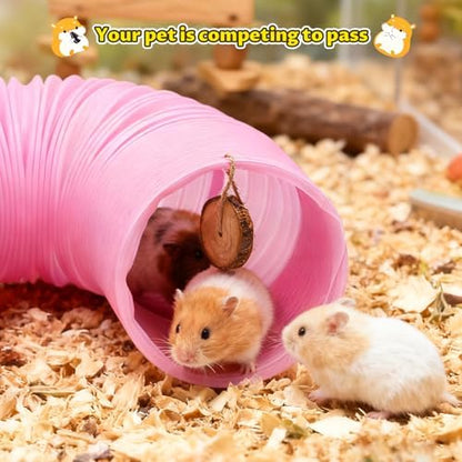 Guinea Pig Toys Kit with Pink Hamster Fun Plastic Tunnel Small Animals Chew Toys with Natural Timothy Hay Chips, 30 Pcs Hamster Cage Accessories for Gerbils, Rats, Mice, Ferrets (Pink)