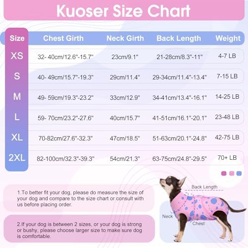 Kuoser Dog Surgery Suit, Soft Dog Spay Recovery Suit Female, Anti Licking Neuter Recovery Suit for Male Dogs, Post-Op Pet Surgical Suit Protective Wear E-Collar & Cone Alternative,Pink Polka Dots S