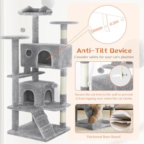 Sweetcrispy 54-inch Cat Tree Tower with Scratching Posts, Indoor Use