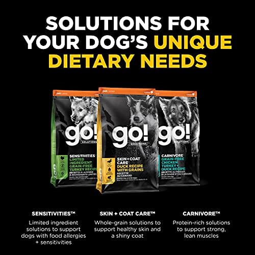 Go! Solutions Skin + Coat Care Duck Dry Dog Food with Grains, Chicken-Free, Healthy Kibble with Omega-3s & 6s for Soft, Shiny Fur, for Puppies, Adults, & Seniors, 12 lb Bag