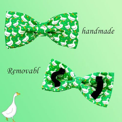 Summer Green Gooses Print Dog Collar with Bow for X-Large Dogs